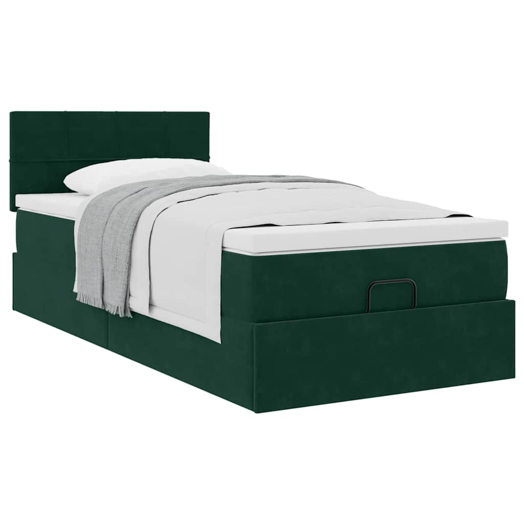 Ottoman-Bett mit Matratze Dunkelgrün 100x200 cm Samt
