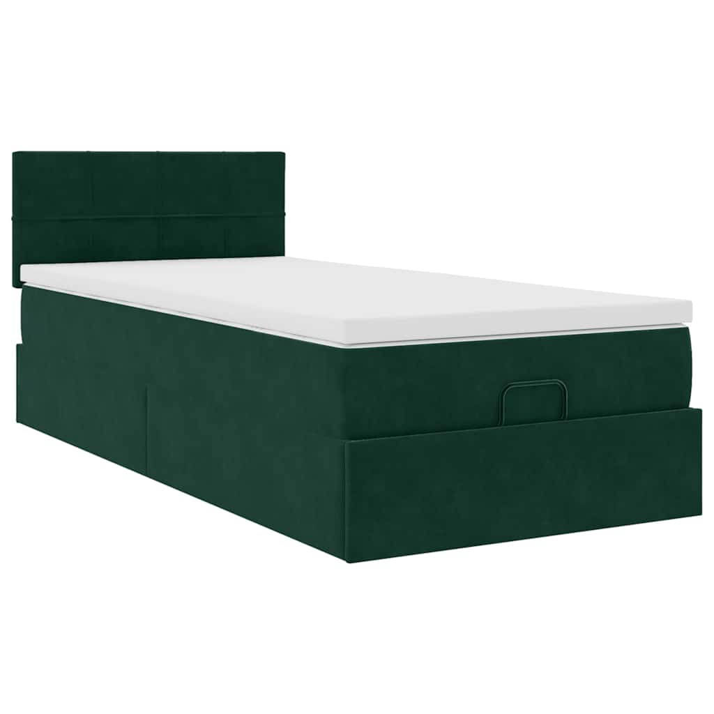 Ottoman-Bett mit Matratze Dunkelgrün 100x200 cm Samt