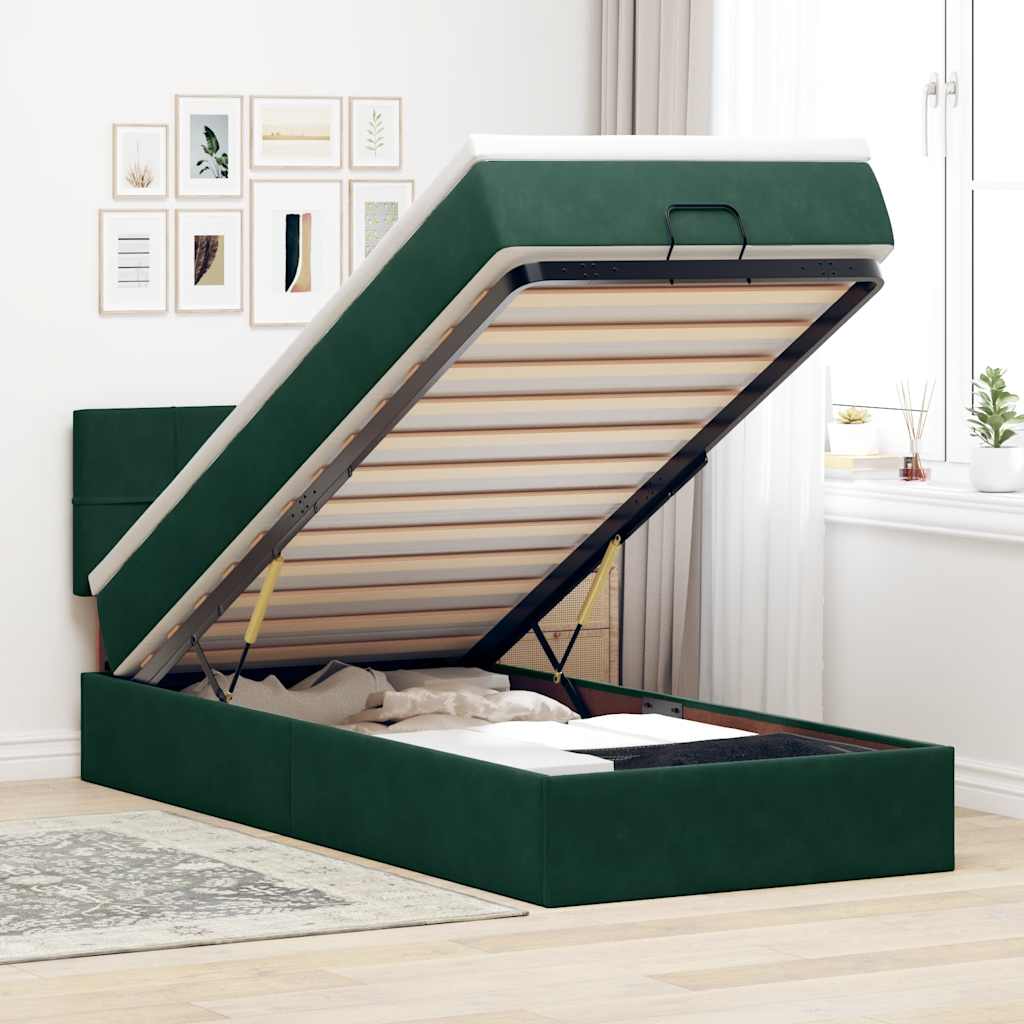 Ottoman-Bett mit Matratze Dunkelgrün 100x200 cm Samt