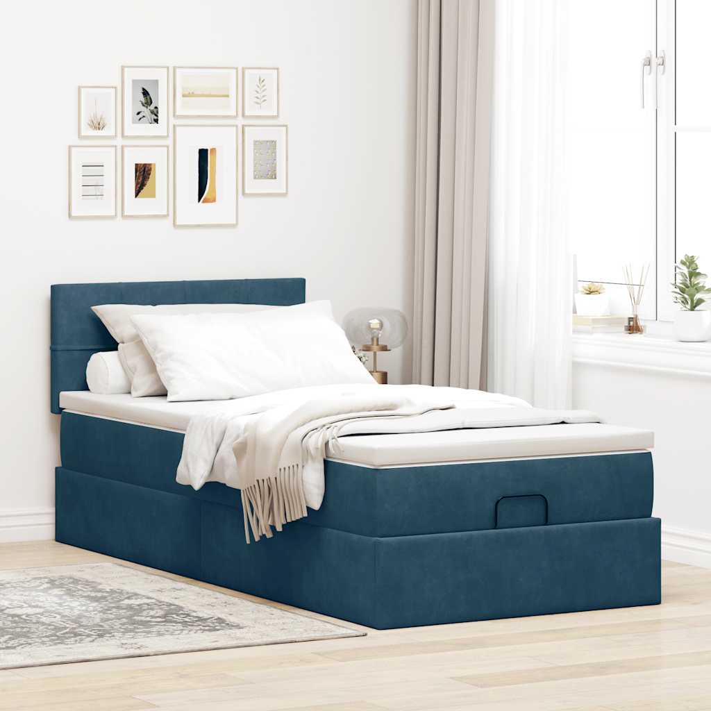 Ottoman-Bett mit Matratze Dunkelblau 100x200 cm Samt