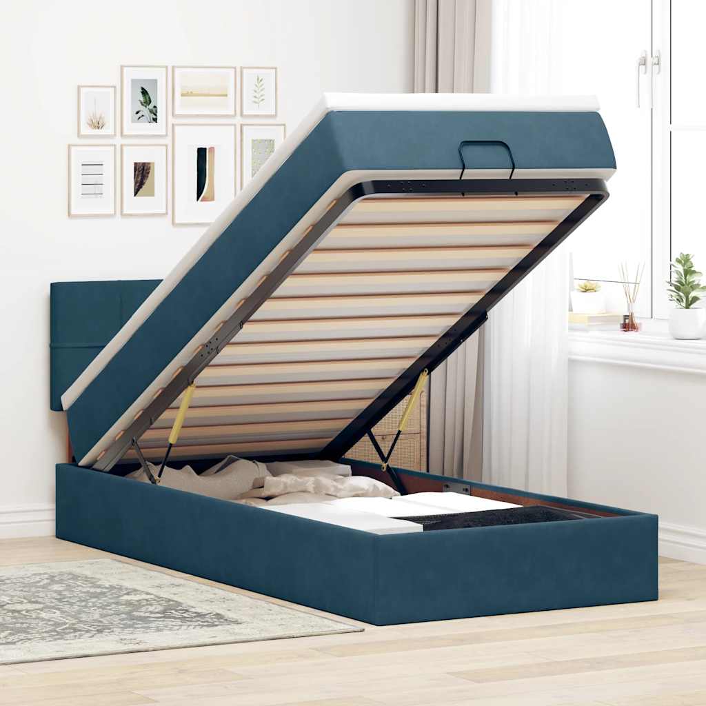 Ottoman-Bett mit Matratze Dunkelblau 100x200 cm Samt