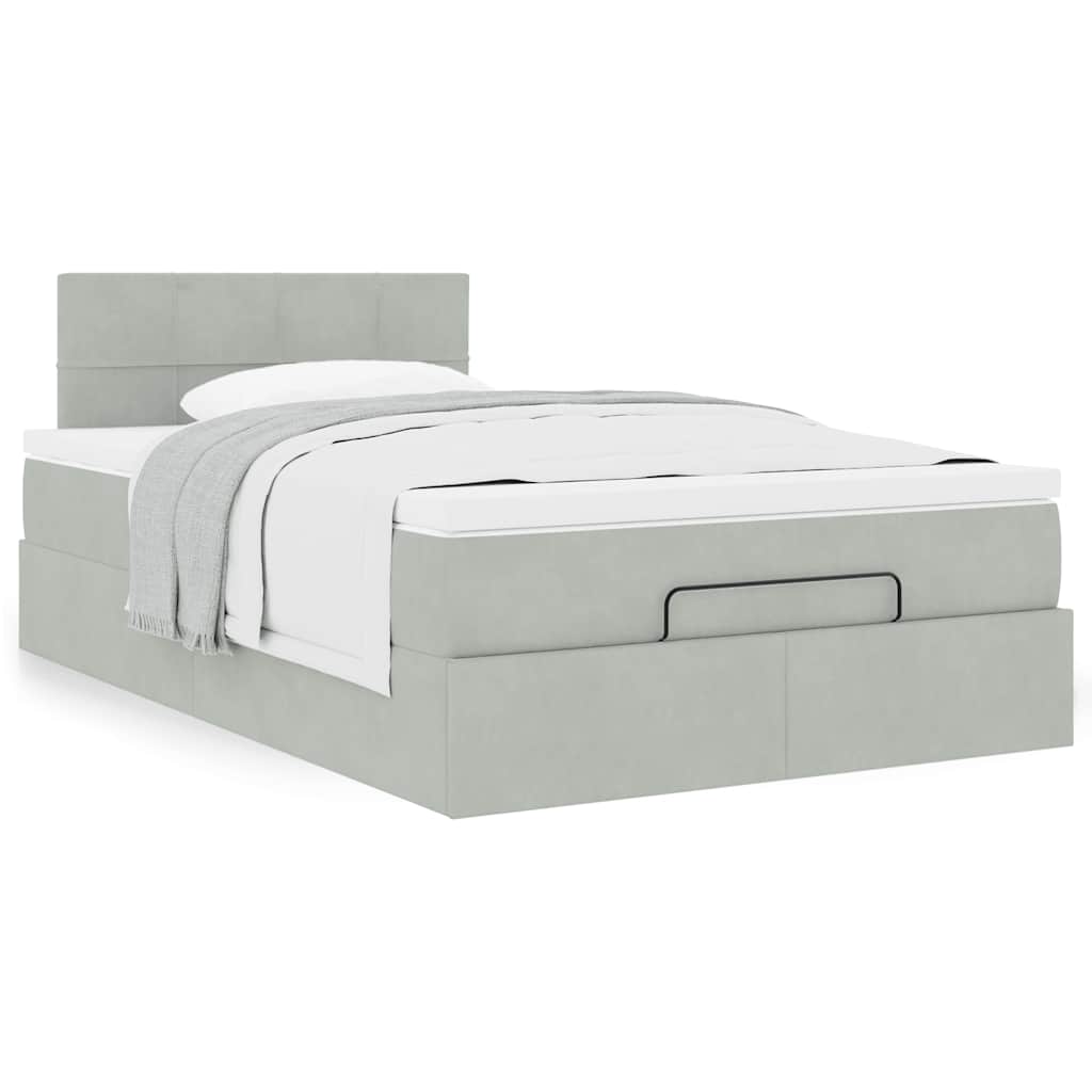 Ottomanische Bett mit Matratze Hellgrau 120x190 cm Samt