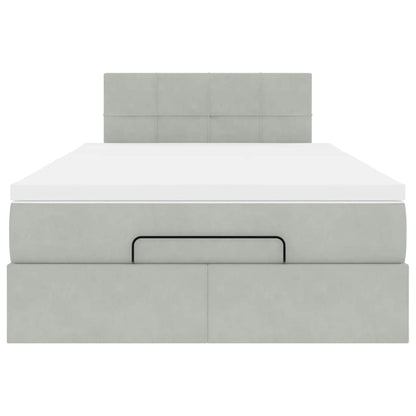 Ottomanische Bett mit Matratze Hellgrau 120x190 cm Samt