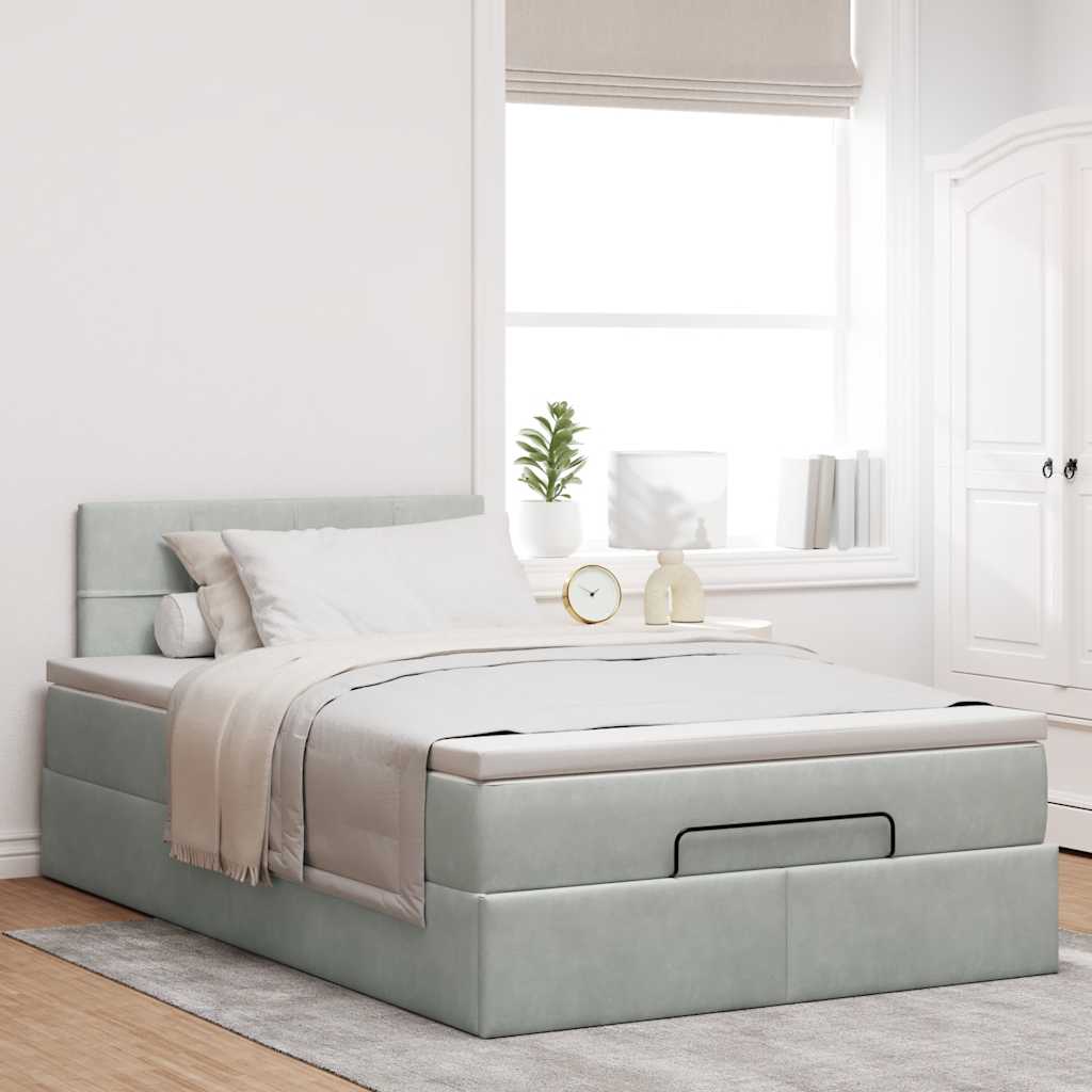 Lit ottoman avec matelas gris clair 120x200 cm velours
