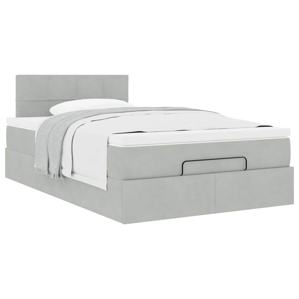 Lit ottoman avec matelas gris clair 120x200 cm velours