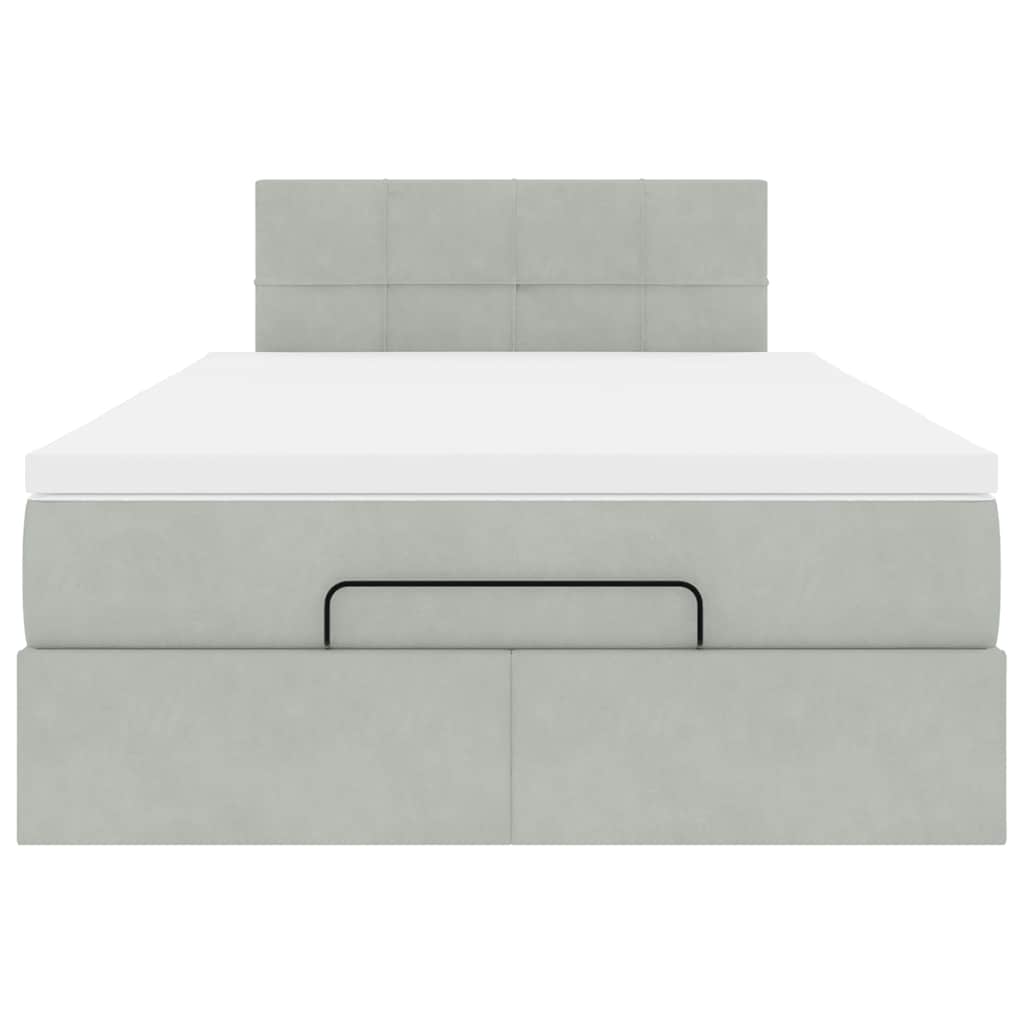 Ottoman-Bett mit Matratze Hellgrau 120x200 cm Samt
