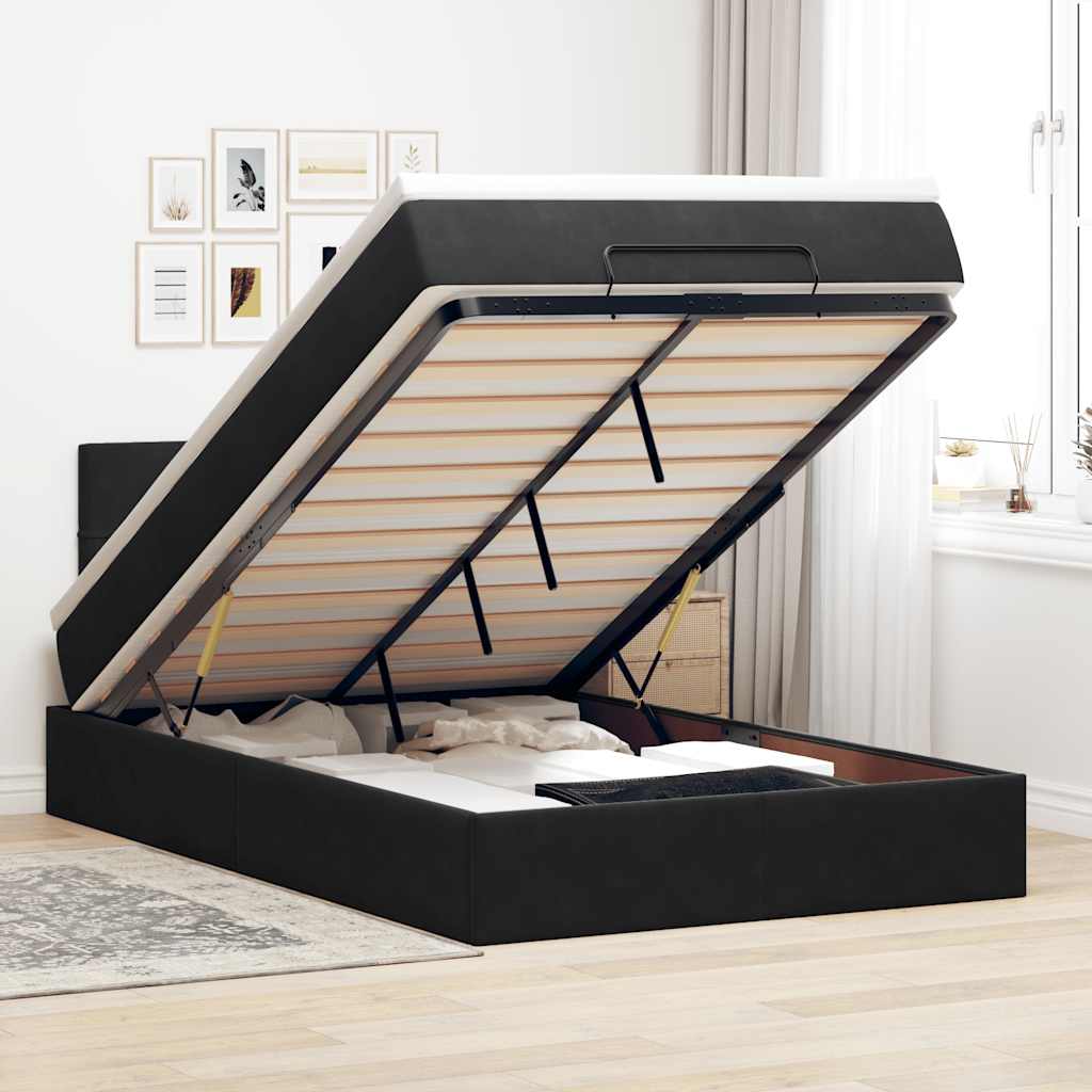 Ottoman-Bett mit Matratze Schwarz 120x200 cm Samt