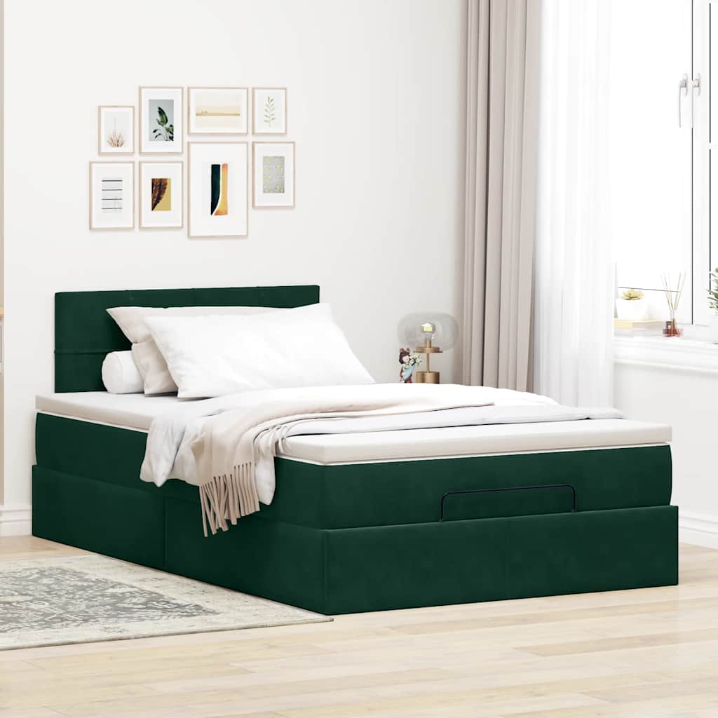 Ottoman-Bett mit Matratze Dunkelgrün 120x200 cm Samt