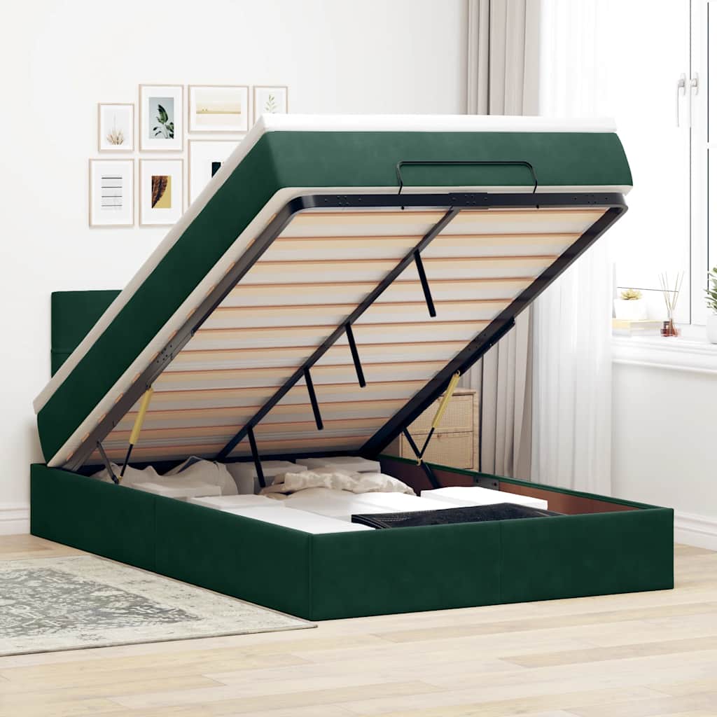 Ottoman-Bett mit Matratze Dunkelgrün 120x200 cm Samt
