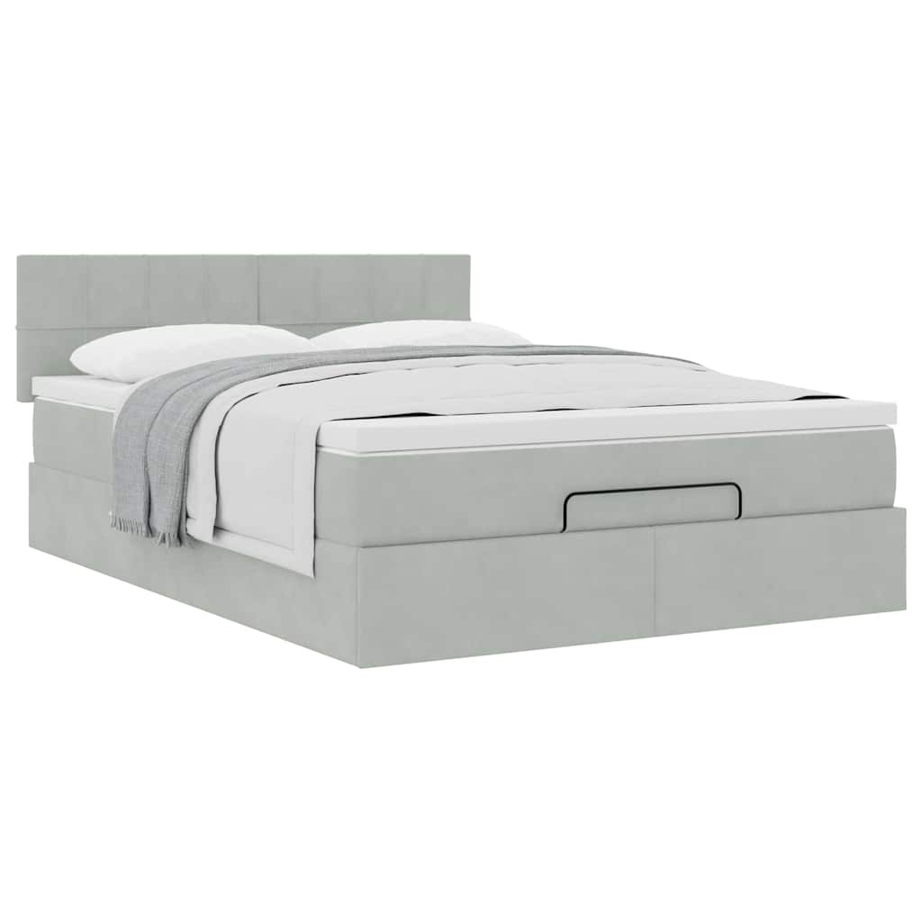 Ottoman-Bett mit Matratze Hellgrau 140x190 cm Samt