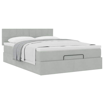 Ottoman-Bett mit Matratze Hellgrau 140x190 cm Samt