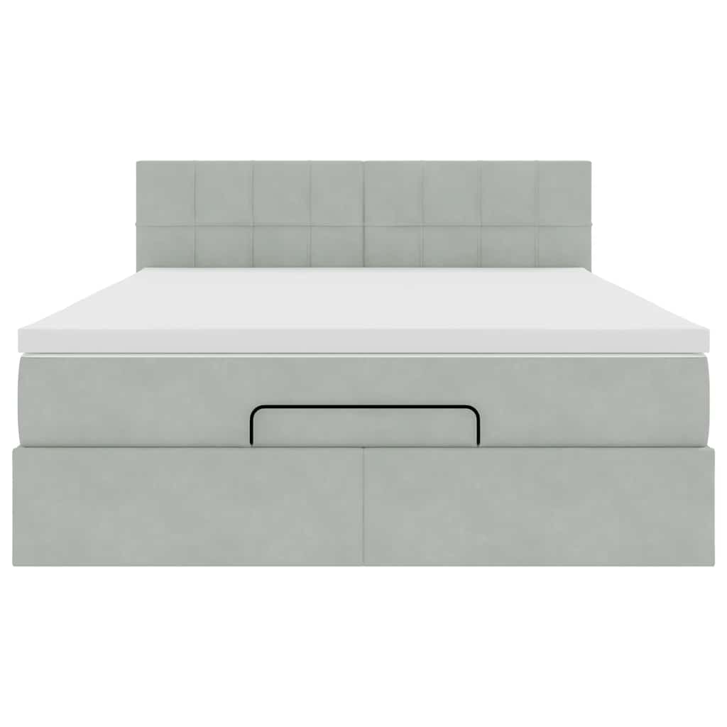 Ottoman-Bett mit Matratze Hellgrau 140x190 cm Samt