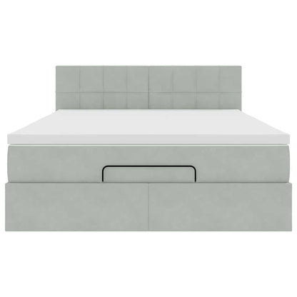 Ottoman-Bett mit Matratze Hellgrau 140x190 cm Samt