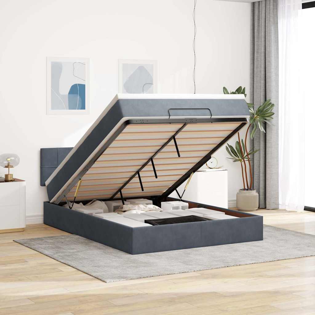 Ottoman-Bett mit Matratze Dunkelgrau 140x190 cm Samt