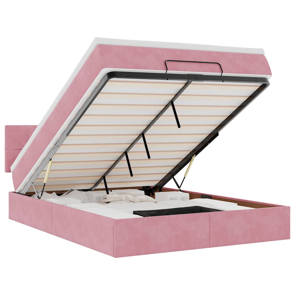 Ottoman-Bett mit Matratze Rosa 140x190 cm Samt