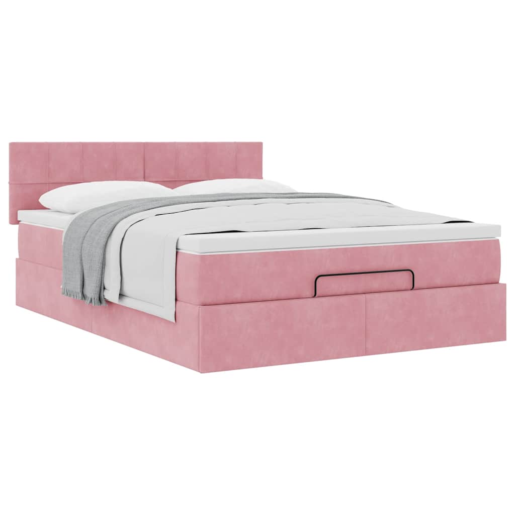 Ottoman-Bett mit Matratze Rosa 140x190 cm Samt