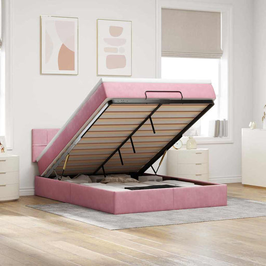 Ottoman-Bett mit Matratze Rosa 140x190 cm Samt