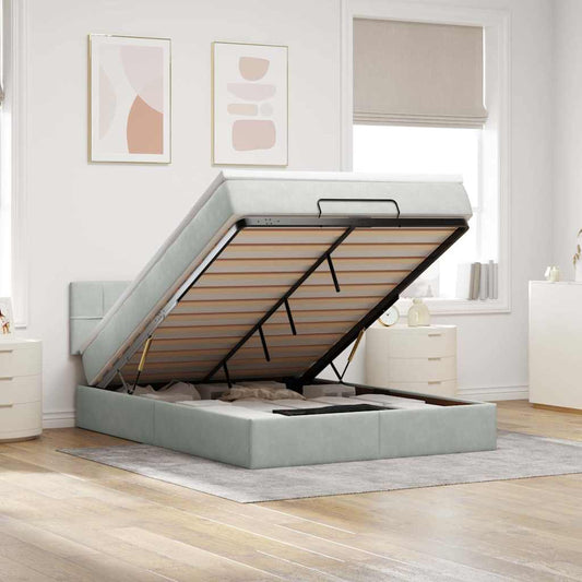 Ottoman-Bett mit Matratze Hellgrau 140x200 cm Samt