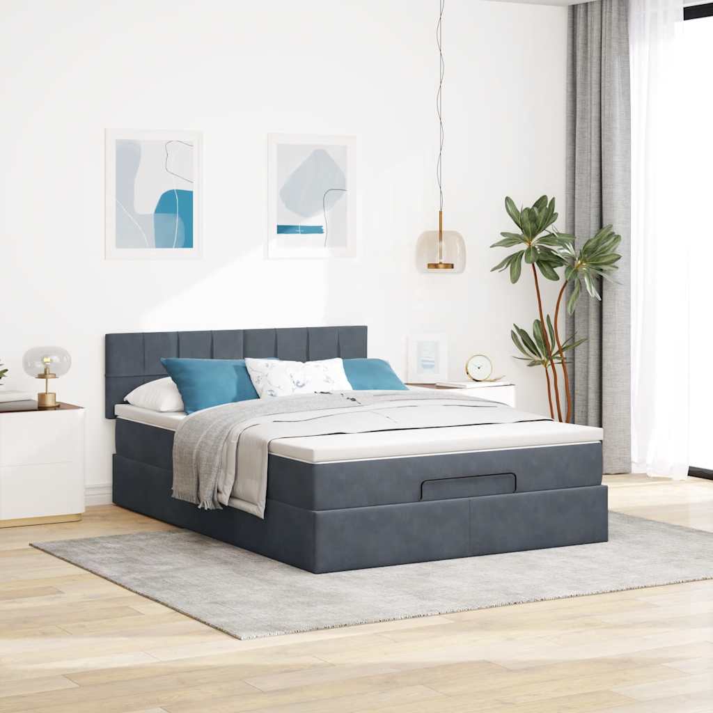 Ottoman-Bett mit Matratze Dunkelgrau 140x200 cm Samt