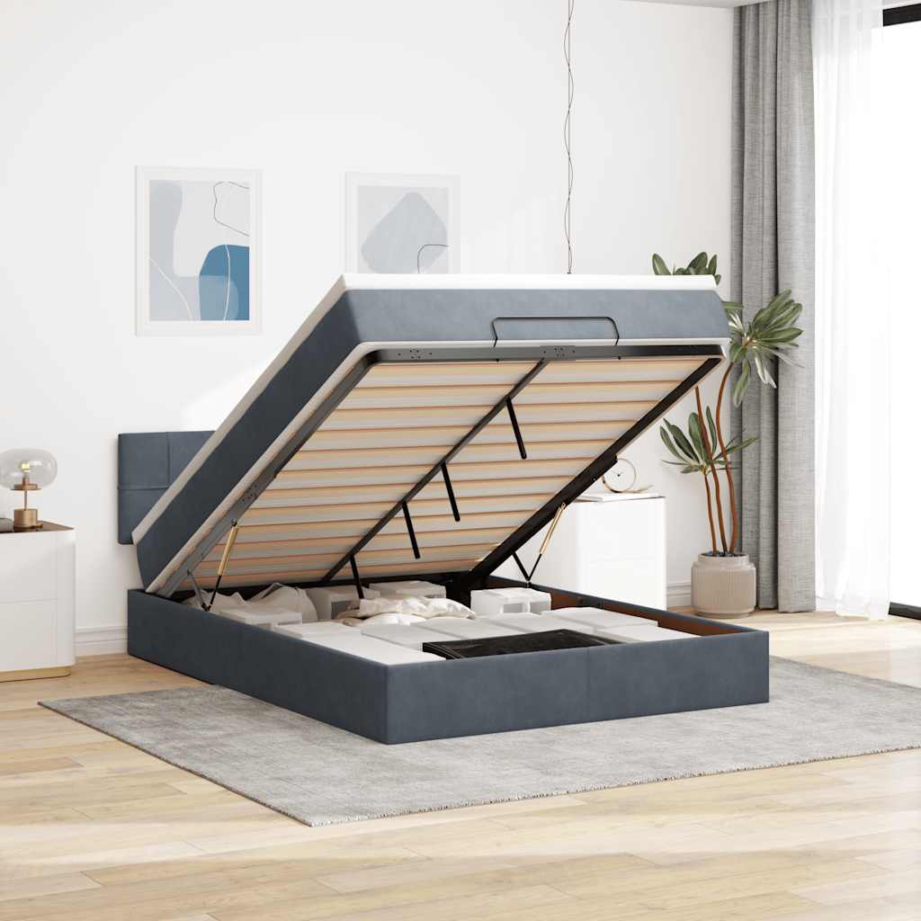 Ottoman-Bett mit Matratze Dunkelgrau 140x200 cm Samt
