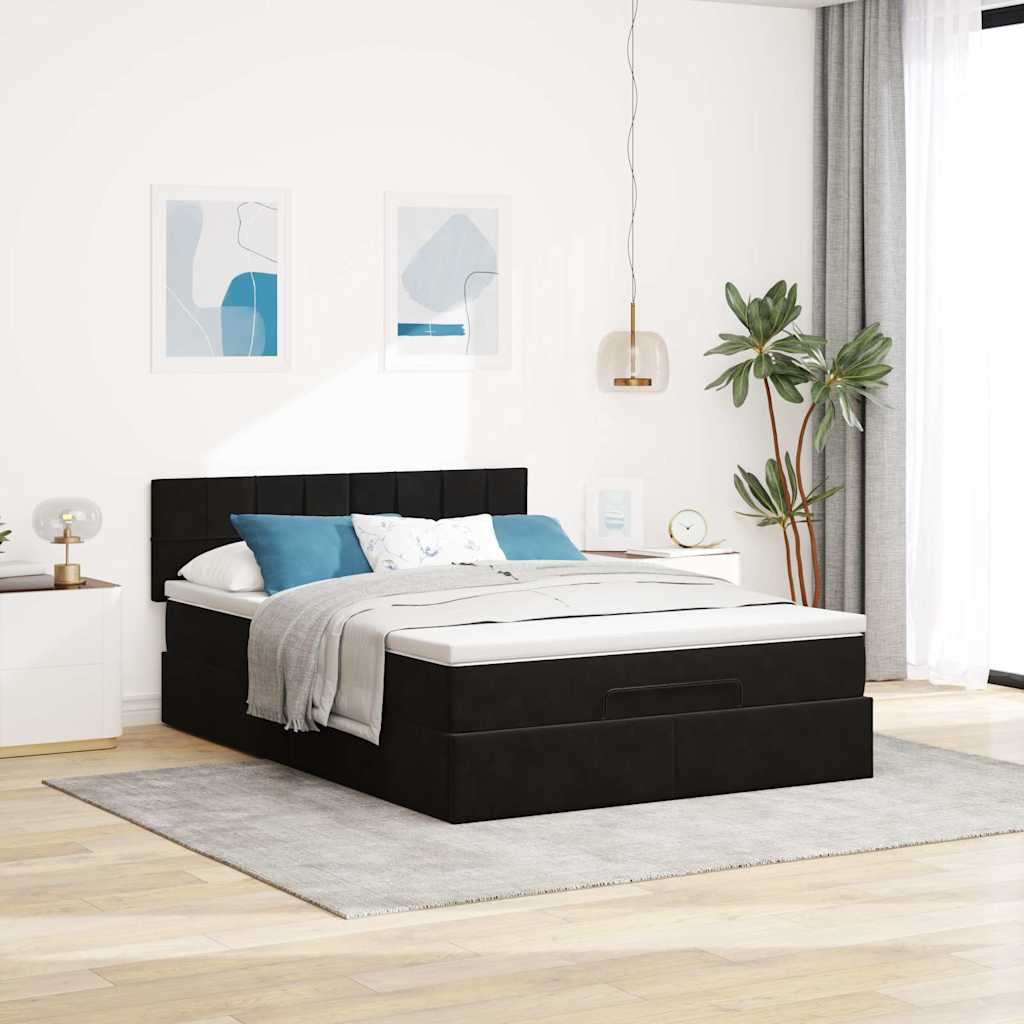 Ottoman-Bett mit Matratze Schwarz 140x200 cm Samt