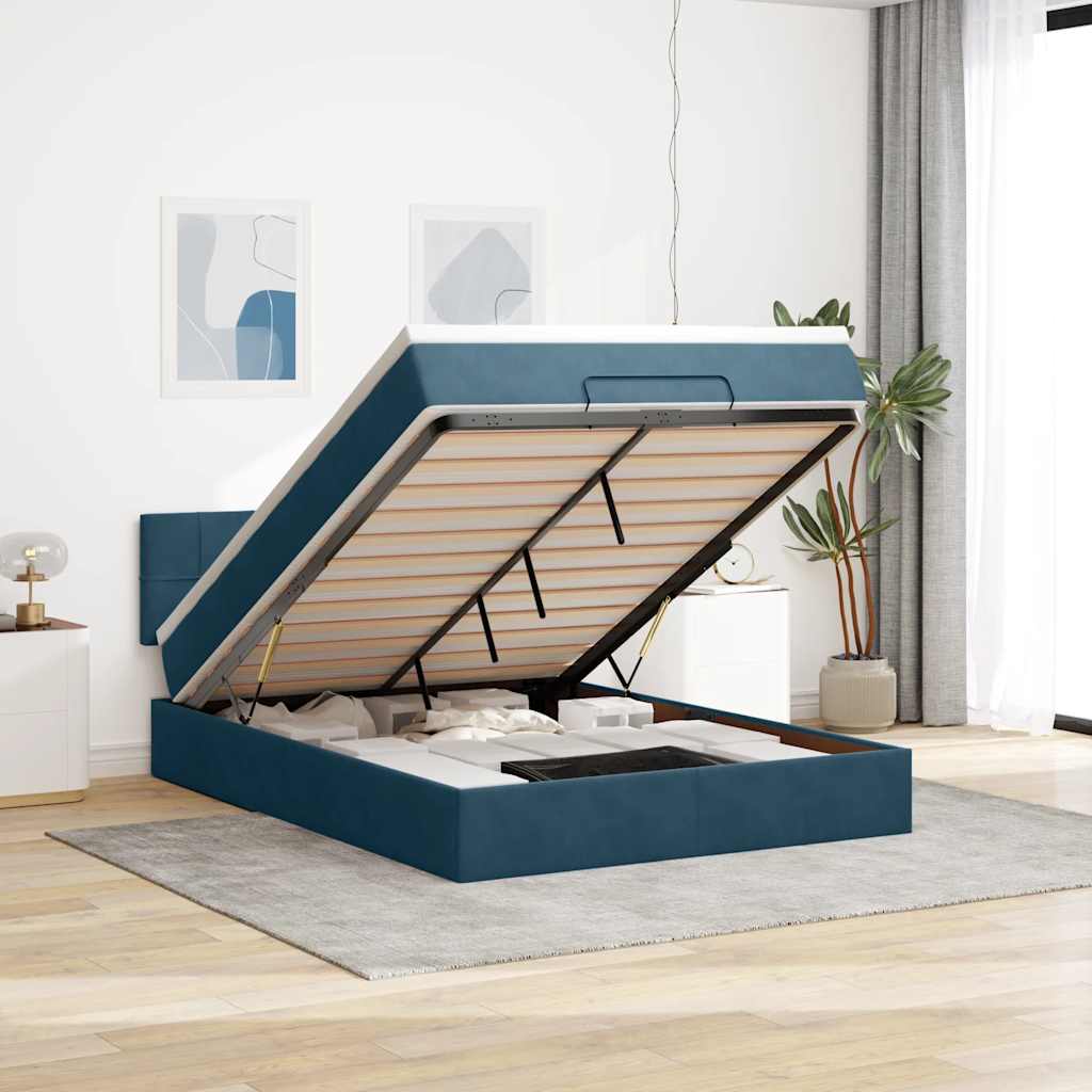 Ottoman-Bett mit Matratze Dunkelblau 140x200 cm Samt