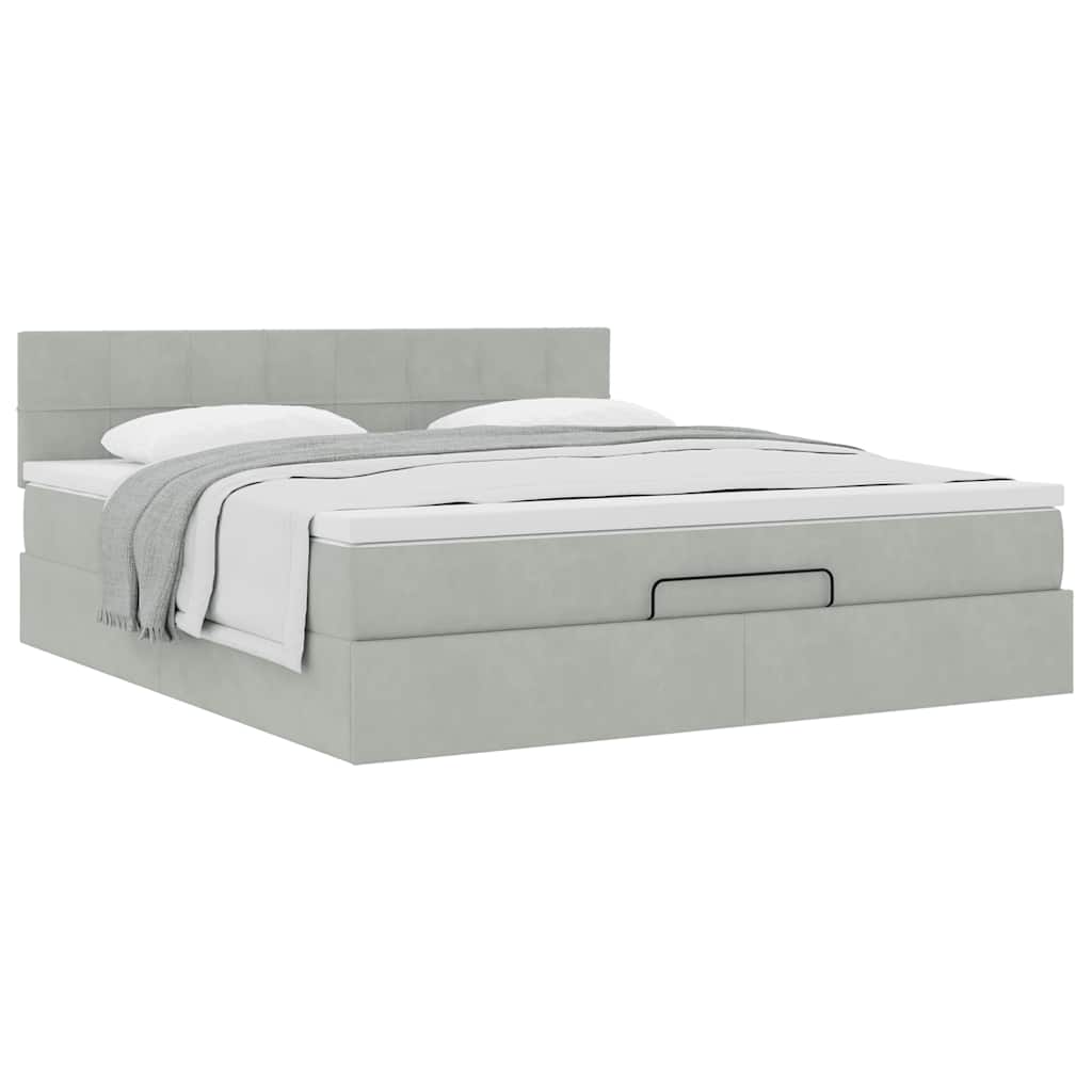 Ottoman-Bett mit Matratze Hellgrau 160x200 cm Samt