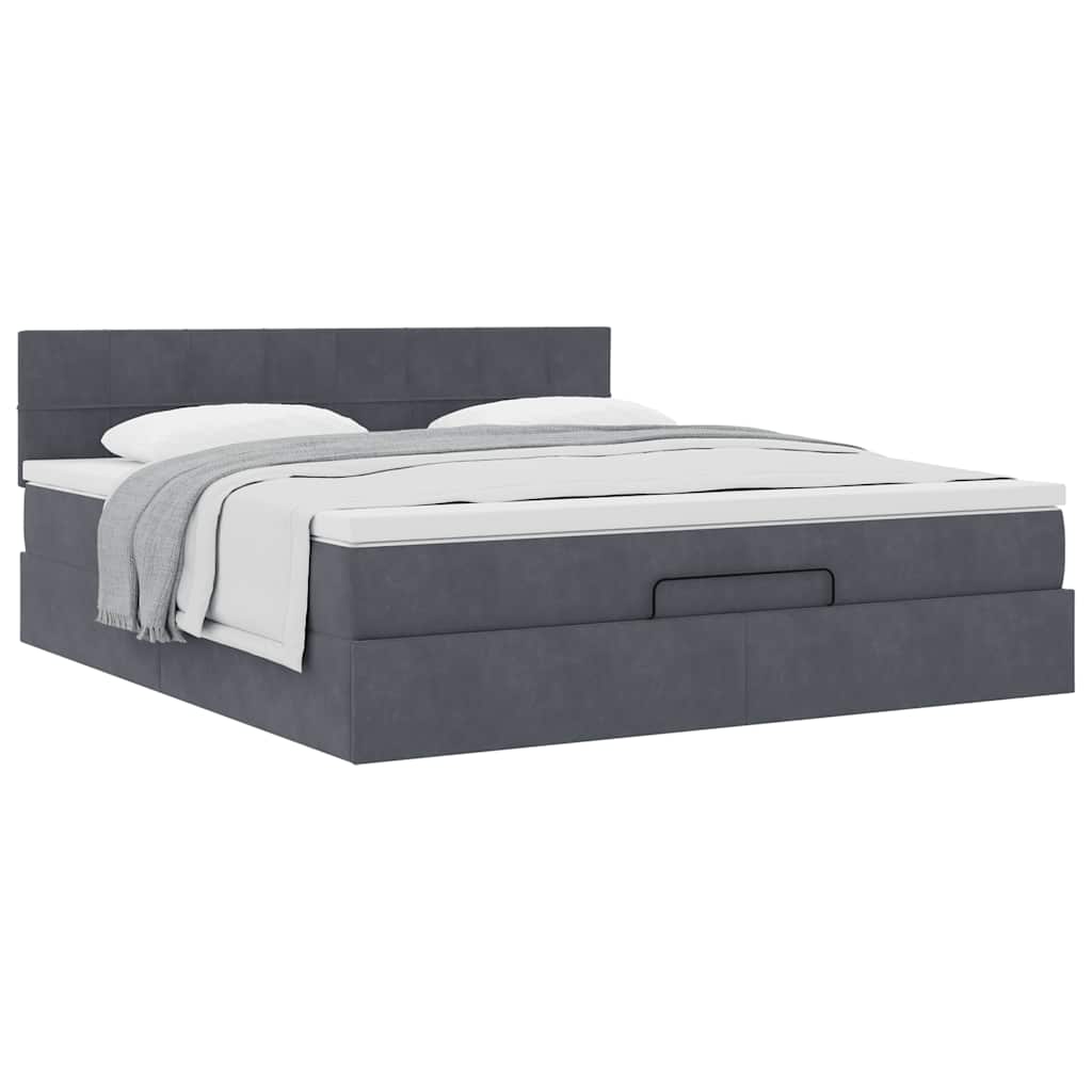 Ottoman-Bett mit Matratze Dunkelgrau 160x200 cm Samt