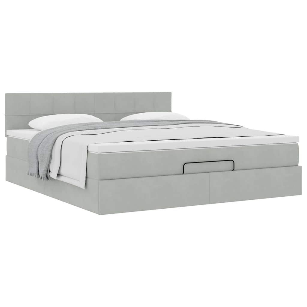 Ottoman-Bett mit Matratze Hellgrau 180x200 cm Samt