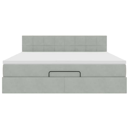 Ottoman-Bett mit Matratze Hellgrau 180x200 cm Samt