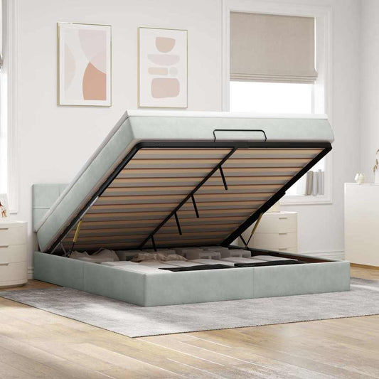 Ottoman-Bett mit Matratze Hellgrau 180x200 cm Samt