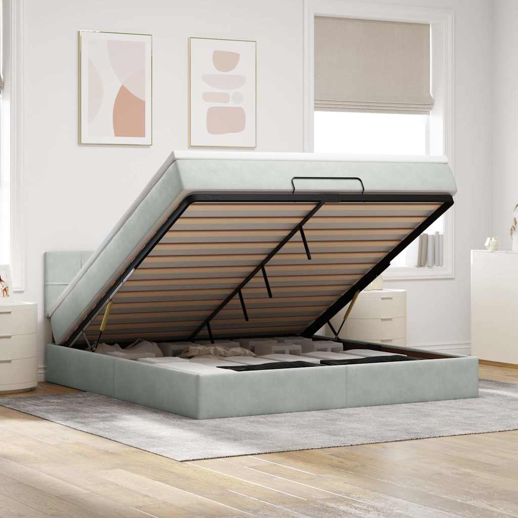 Ottoman-Bett mit Matratze Hellgrau 180x200 cm Samt