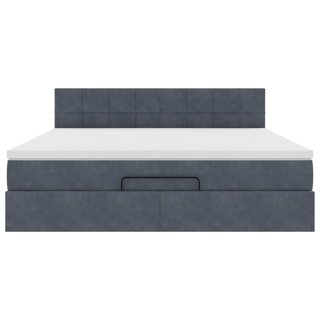 Lit ottoman avec matelas en velours gris foncé 180x200 cm