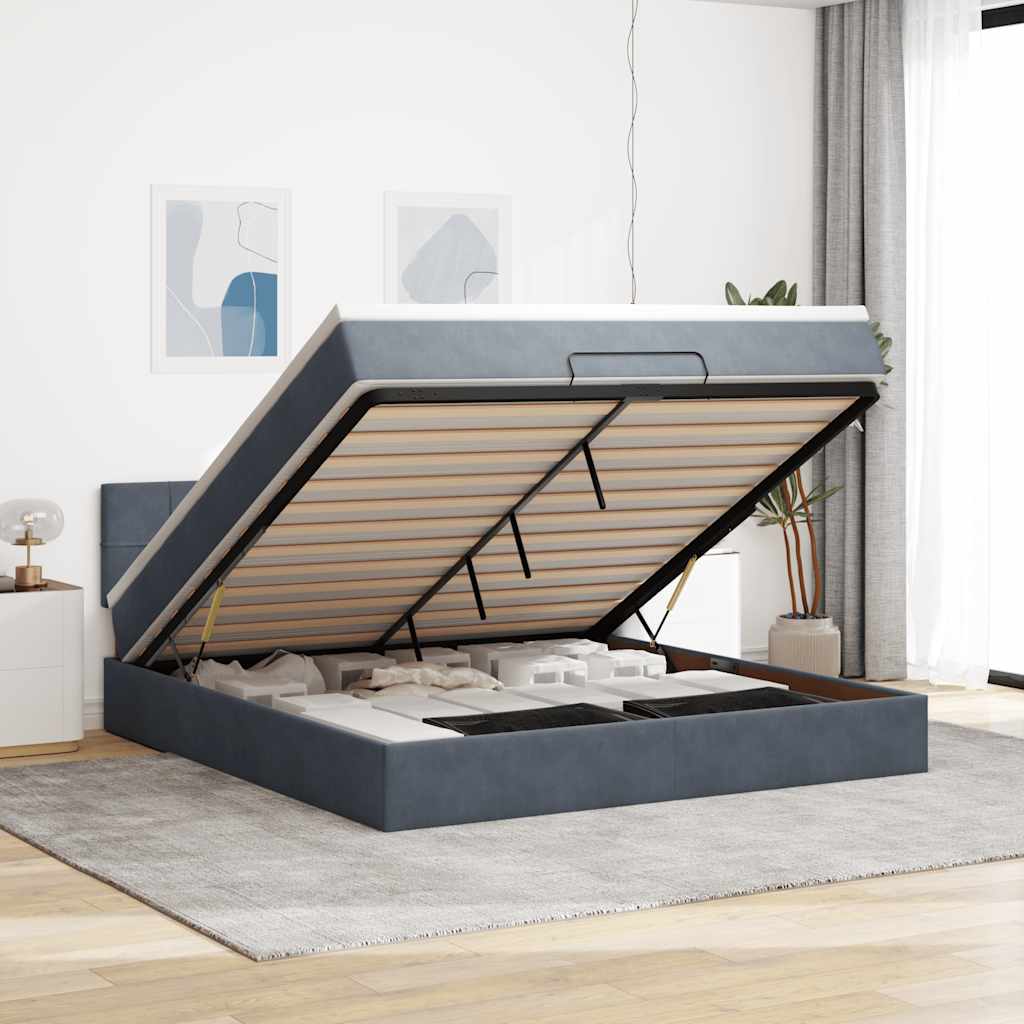 Ottoman-Bett mit Matratze Dunkelgrau 180x200 cm Samt