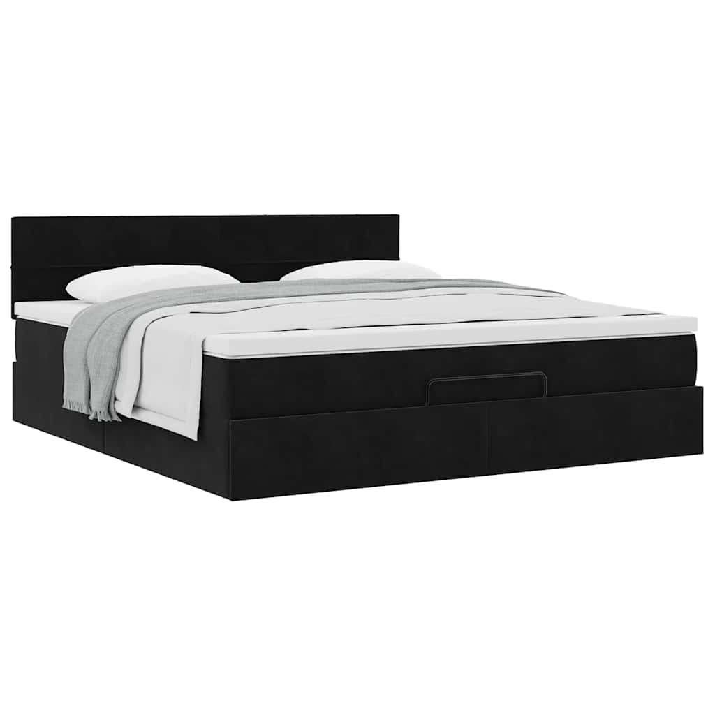 Ottoman bed with mattress black 180x200 cm velvet