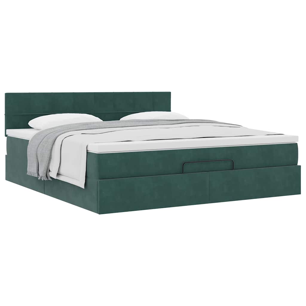 Lit ottoman avec matelas en velours vert foncé 180x200 cm