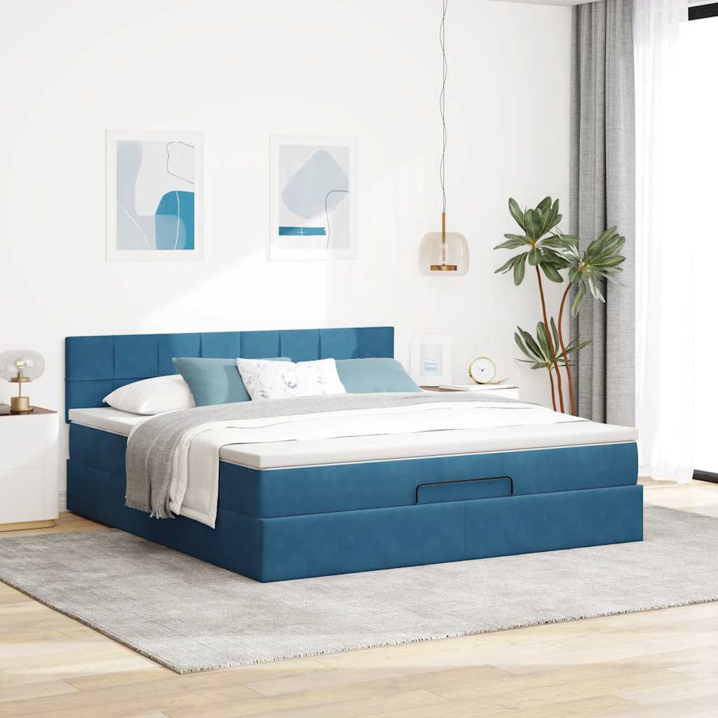 Ottoman bed with mattress dark blue 180x200 cm velvet