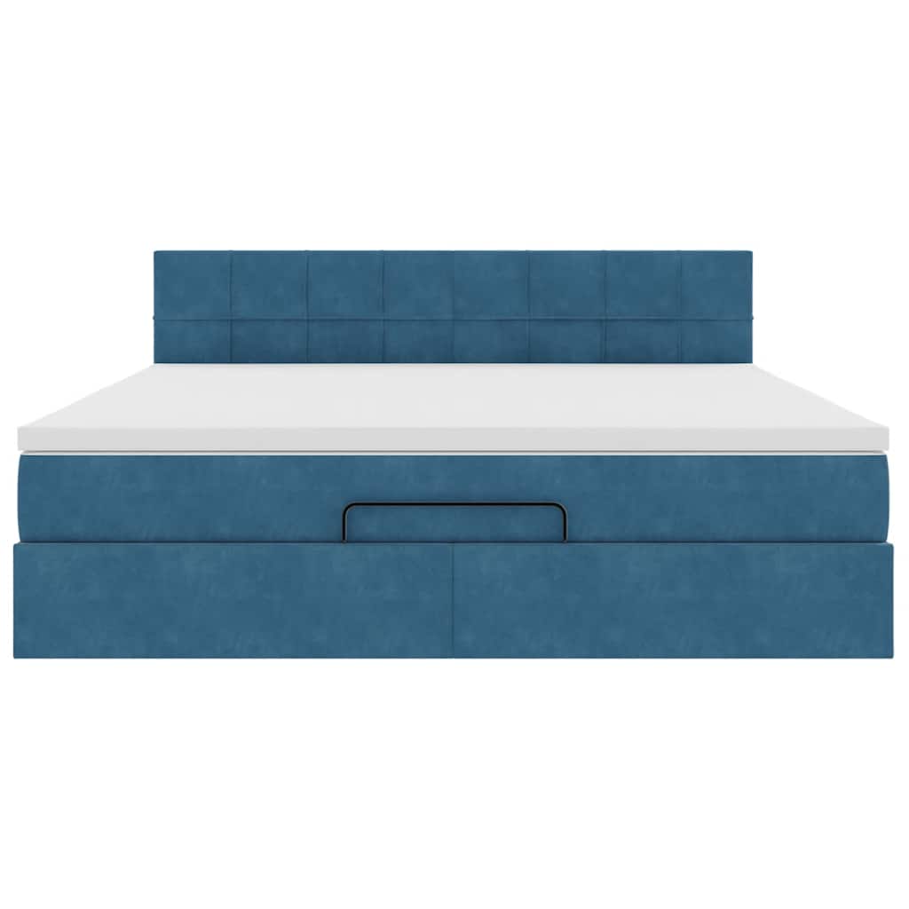 Ottoman bed with mattress dark blue 180x200 cm velvet