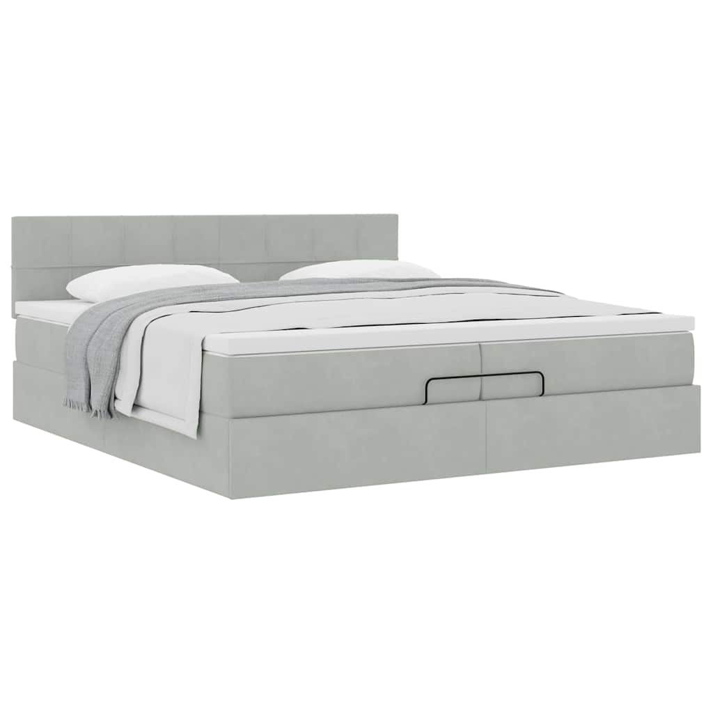 Ottoman-Bett mit Matratze Hellgrau 200x200 cm Samt