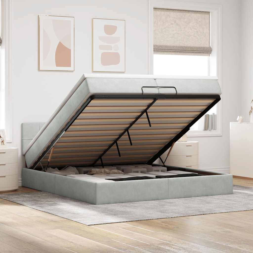 Ottoman-Bett mit Matratze Hellgrau 200x200 cm Samt