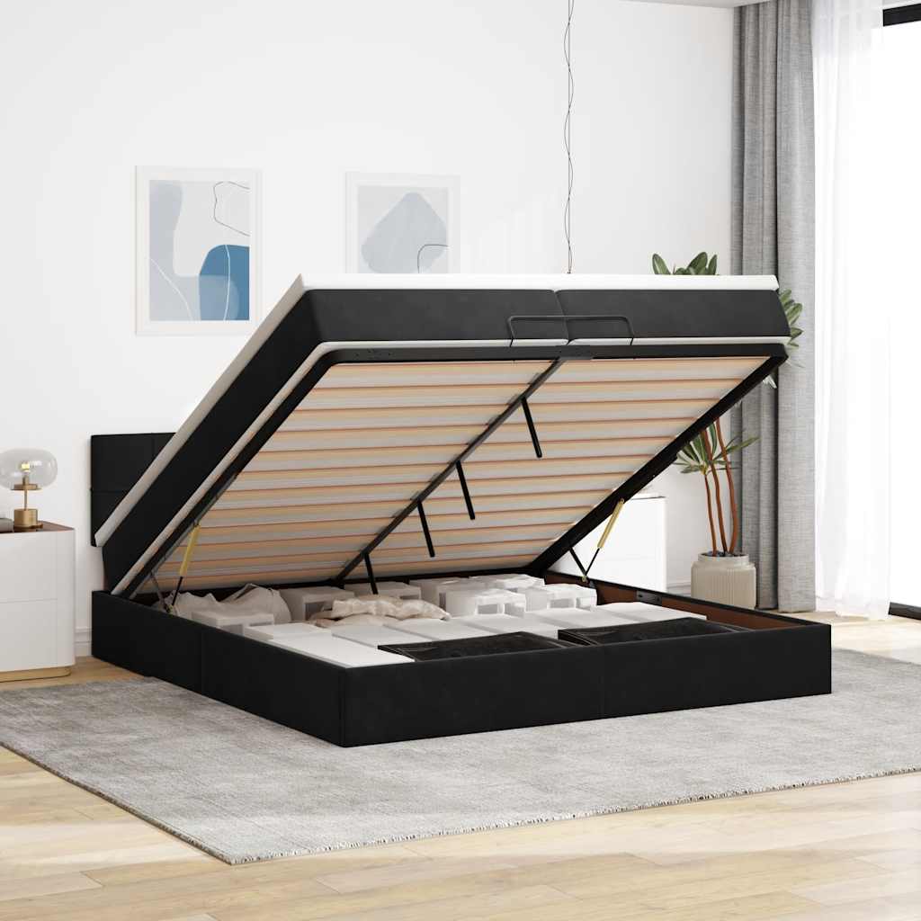 Ottoman-Bett mit Matratze Schwarz 200x200 cm Samt