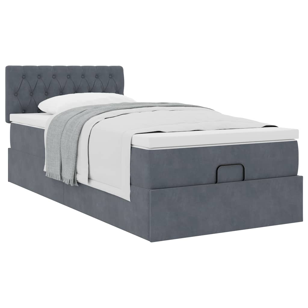 Lit ottoman avec matelas en velours gris foncé 80x200 cm