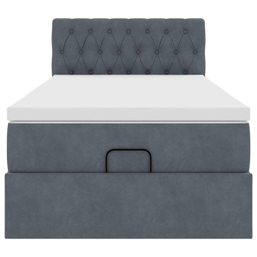 Lit ottoman avec matelas en velours gris foncé 80x200 cm