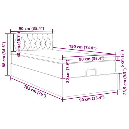 Ottoman-Bett mit Matratze Hellgrau 90x190 cm Samt