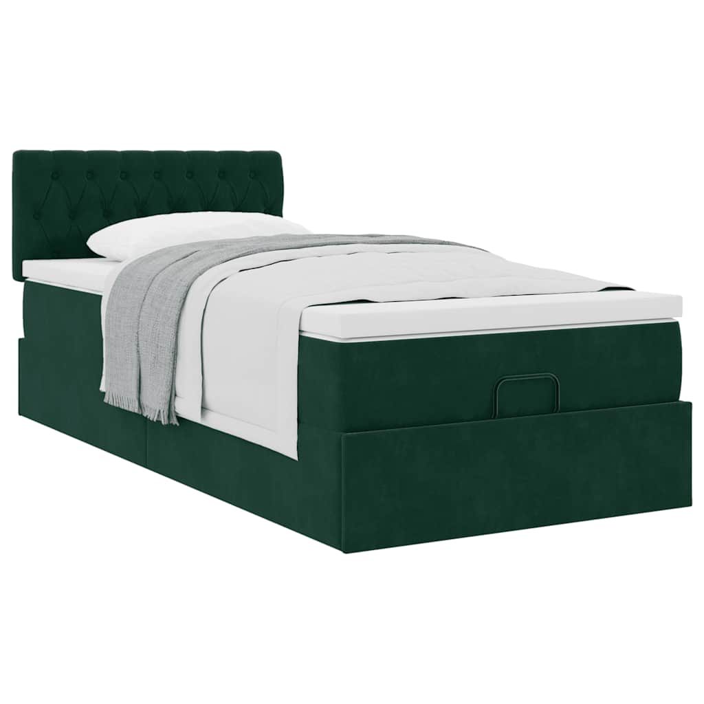 Ottoman-Bett mit Matratze Dunkelgrün 90x190 cm Samt