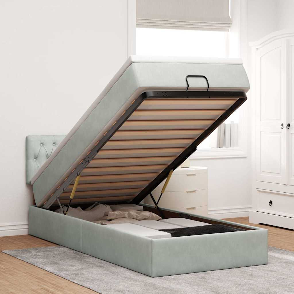 Ottoman-Bett mit Matratze Hellgrau 90x200 cm Samt