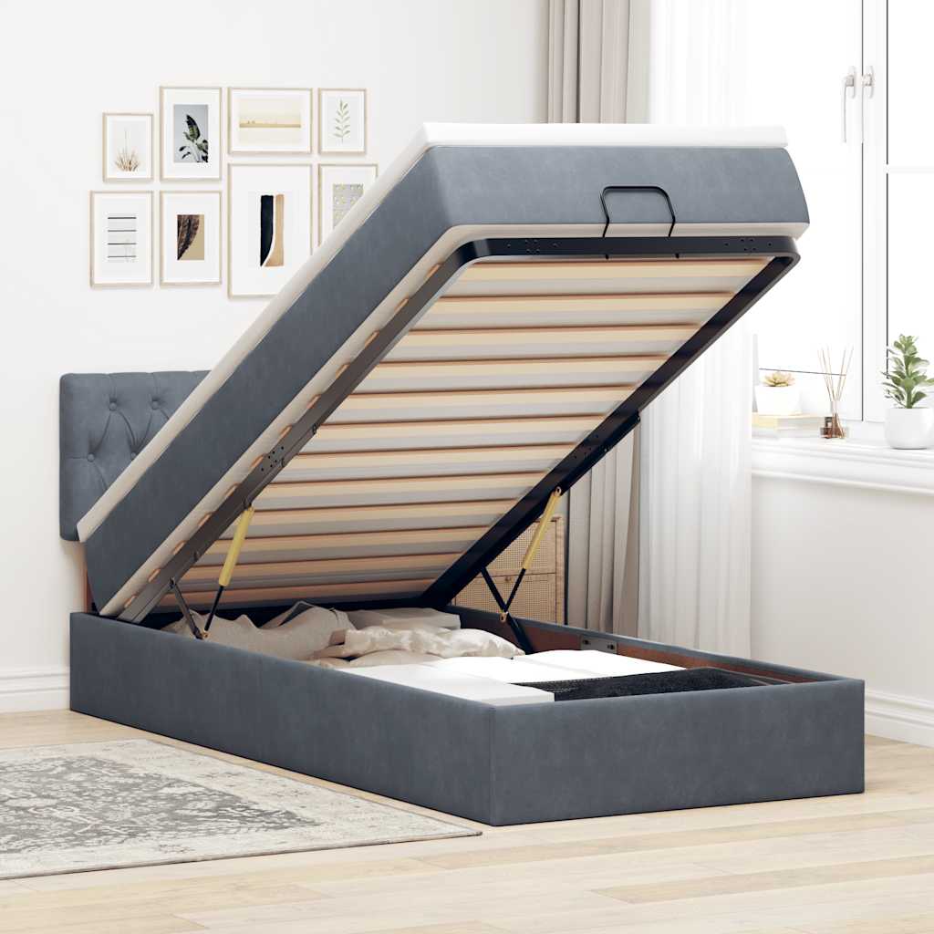 Ottoman-Bett mit Matratze Dunkelgrau 90x200 cm Samt