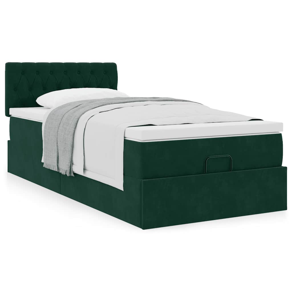 Ottoman-Bett mit Matratze Dunkelgrün 90x200 cm Samt