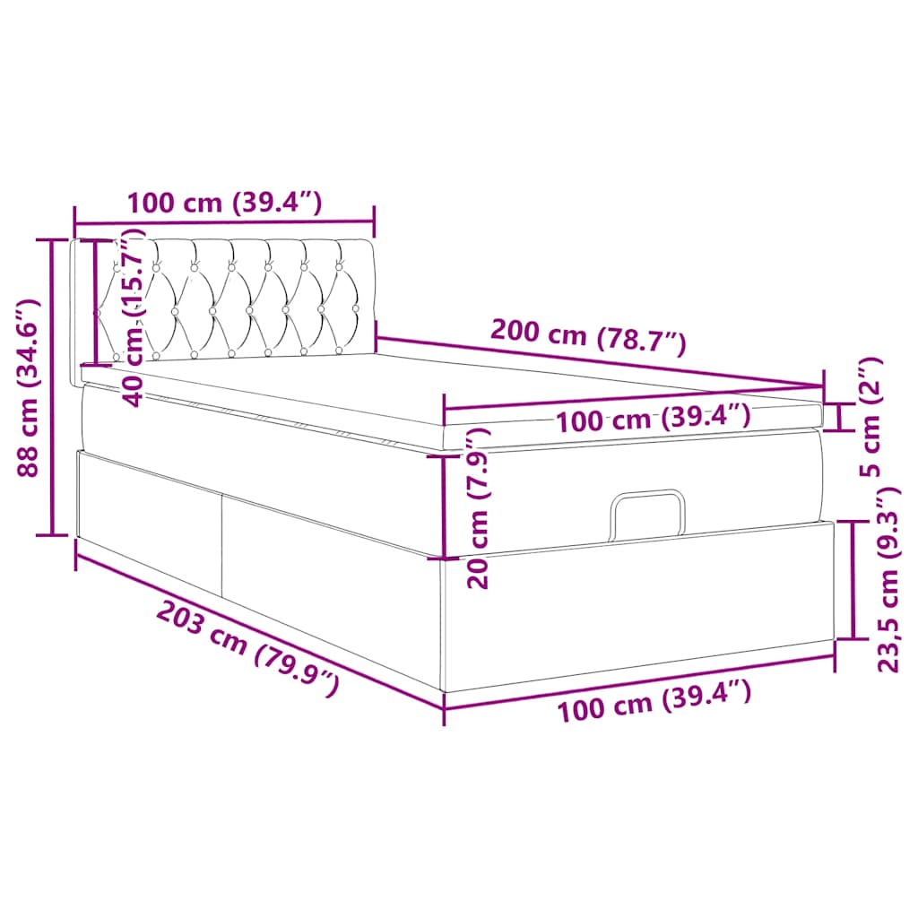 Ottoman-Bett mit Matratze Hellgrau 100x200 cm Samt