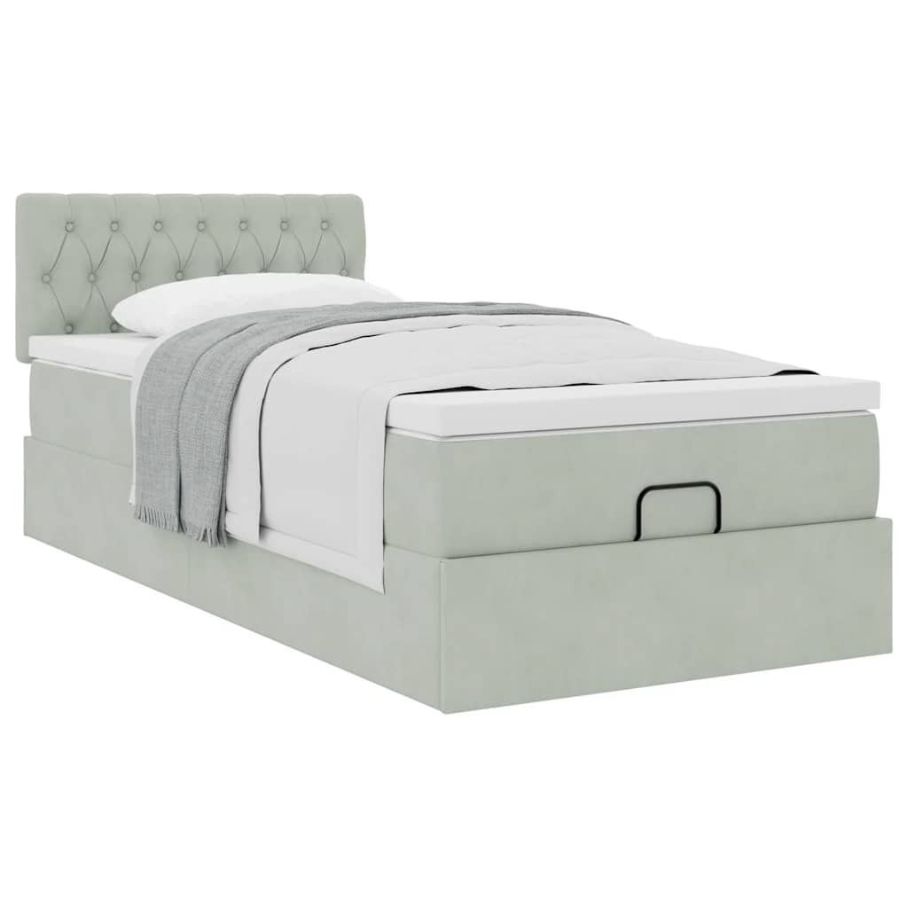 Ottoman-Bett mit Matratze Hellgrau 100x200 cm Samt